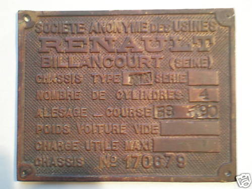 RENAULT MY 1924 BACHE RENAULT - BILLANCOURT -SEINE