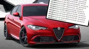 Alfa Romeo Giulia : la liste des motorisations en fuite sur Internet