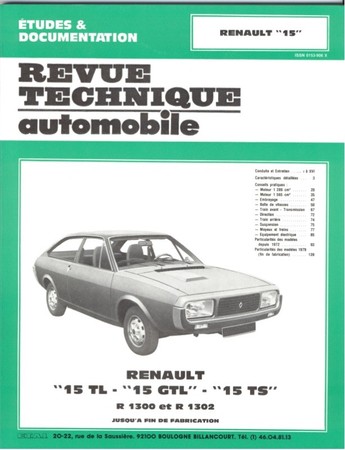 Revue Technique Renault 15 TL, GTL et TS