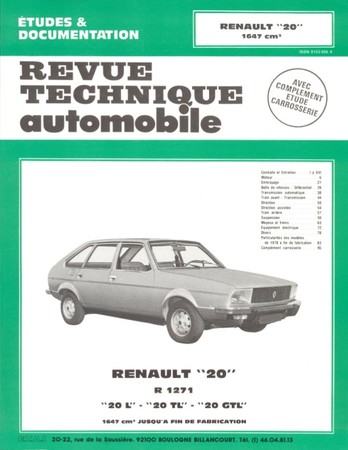 Revue Technique Renault 20 L, TL et GTL